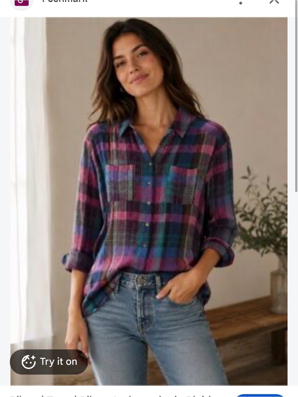 Pilcro Plaid Button Front Shirt purple blue black multi Soft Flannel Top Medium